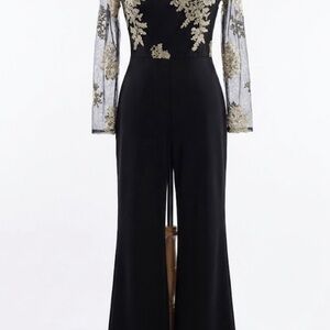 Chic Black and Gold Lace Jumpsuit